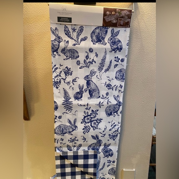 farmhouse by rachel ashwell Other - The Farmhouse Blue & White Rabbit Toile Table Runner 16”x90” Brand New! LAST ONE